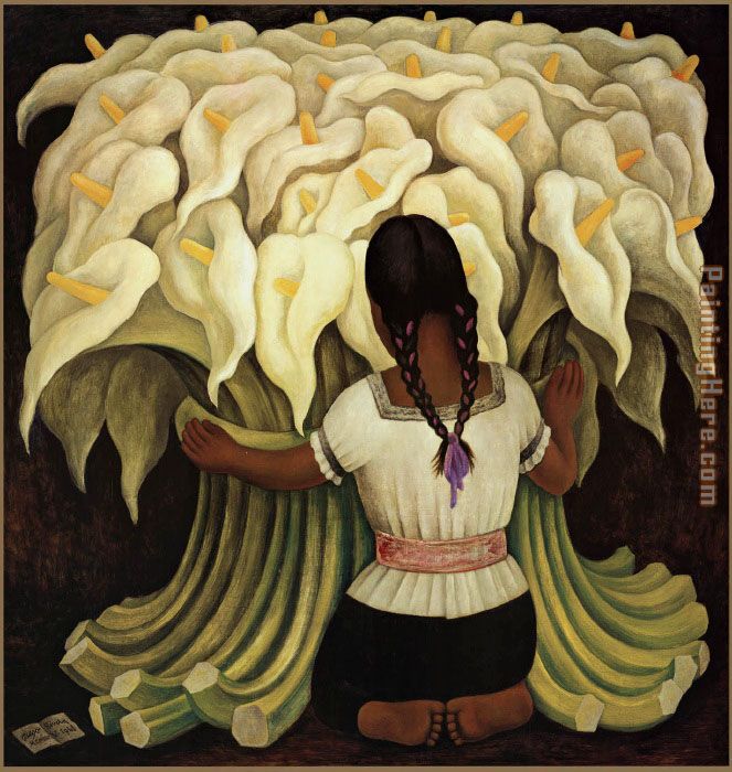 Girl with Lilies painting - Diego Rivera Girl with Lilies art painting